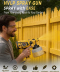 Heavy Duty Electric Paint Sprayer Built For Swift Home Exterior Touch Ups And Deck Refinishing With Generous Tank And Crisp Even Spray Coverage in use on a yellow fence.