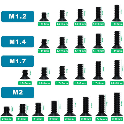 1440 Piece Black Micro Screw Assortment Kit For Laptops And Gaming Rigs With M1 2 M1 4 M1 7 And M2 Phillips Fasteners sizes display