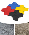 Set Of Four Concrete Stamp Mats 23.23x23.23x0.55in Lightweight PU Texturing Skins in various colors shown with textured surfaces.
