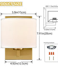 Hot Gold Brass Wall Sconces Set Of Two Drum Shade Mid Century Modern Lighting with detailed measurements
