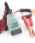 Memory Saver Cable For OBD2 Cars With LED Display And Alligator Clip Emergency ECU Power Supply Prevents Dashboard Data Loss During Battery Change Prevents Radio Lockouts And Battery Leakage, OBD2 plug and clamps