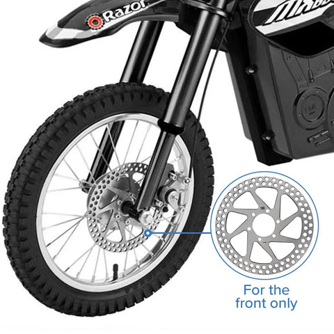 Front Brake Disc Rotor For Razor MX500 MX650 Electric Dirt Bikes Six And One Quarter Inch Outside Diameter 159mm Six Mounting Holes Heavy Duty Front Rotor For Dirt Rocket Brakes mounted on front wheel