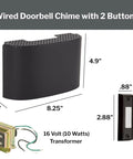 Wired Doorbell Kit With Flat Black Lighted Push Button And 16V Transformer, Modern Surface Mount Chime For Single Or Two-Door Homes