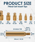 Heat Set Insert Tips For 3D Printer Projects, Compatible With Weller SP40NKUS, Hakko FX 888D, Brass, M2 to M8 Inserts Displayed