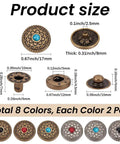 Flower Snap Button Kit With 16 Sets In 8 Styles Vintage Metal Flat Round Floral Fasteners For Sewing DIY Crafts Garment Making Mixed Color Alloy Buttons For Clothes And Decorations, 17mm size