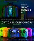 Pocket EdgeTX Gimbal Transmitter with optional colored cases, showing nano module bay and ExpressLRS compatibility.