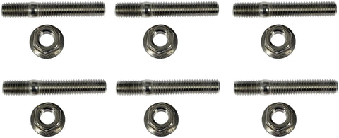 Heavy Duty M10-1.5x62mm Exhaust Flange Stud Kit With Nuts Set includes six stainless steel bolts and nuts.