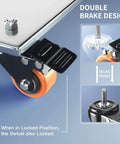 Heavy Duty Stem Caster Wheels Set of 4 With 2 Inch Swivel Casters, double brake design in action, 1 Inch Stem Length 1/4-20 Threaded Brakes