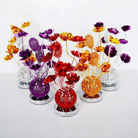Vase Table Lamp With Modern Decor, Aluminum Flower Lights, G4 LED Bulbs 3x5W, 3000K Warm Glow, Brushed Chrome Base, Nightstand Desk Lamp For Living Room Or Bedroom, Purple Finish, Chic And Lit Accent Light