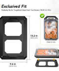 StackTech Compatible Mounting Plate For Compact Tool Box Universal Wall Truck Or Floor Mount Base shown with tool box dimensions
