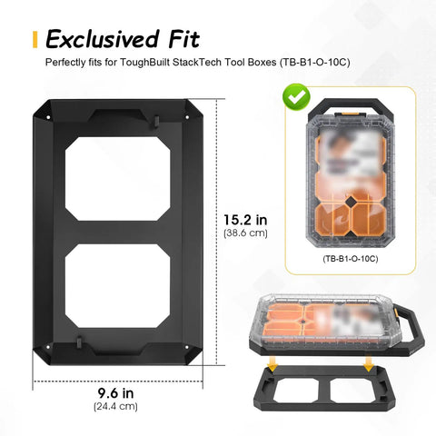 StackTech Compatible Mounting Plate For Compact Tool Box Universal Wall Truck Or Floor Mount Base shown with tool box dimensions