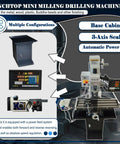 Badass 1300W Brushless Milling And Drilling Machine With R8 Taper Power Feed And Three Axis DRO 50 To 2250RPM Variable Speed, display with base cabinet and controls.