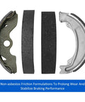 Front and rear brake shoes kit with non-asbestos material and beefy steel build for Recon 250 ATV 1997 to 2022