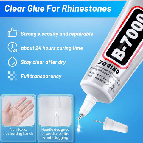 Cridoz Clear Jewelry Glue With Precision Tip For Rhinestones And Crafting 3.7 Fl Oz tube shown with features highlighted.