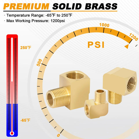 KOOTANS 4pc brass 1/8 NPT 90-degree street elbow fittings, male-to-female threaded, forged brass