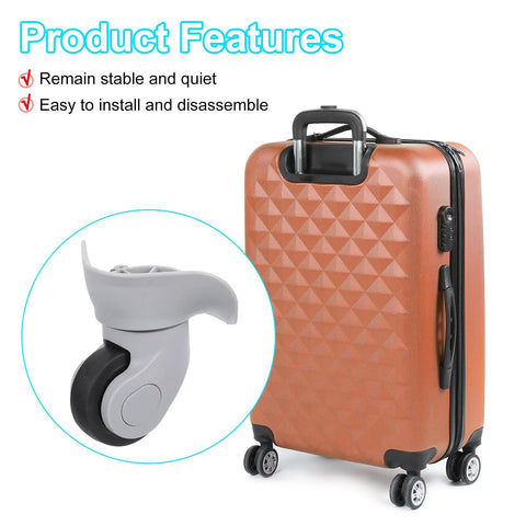 2 Pieces Luggage Wheel Replacement Kit For Suitcase Trolley Wheels DIY Repair Spinner Swivel Silent Wheels shown with suitcase