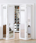 Mirror Bifold Closet Doors Set With Sliding Hardware Kit For 72 Inch Wide By 80 Inch High, Two 18 Inch Panels, White MDF Frame