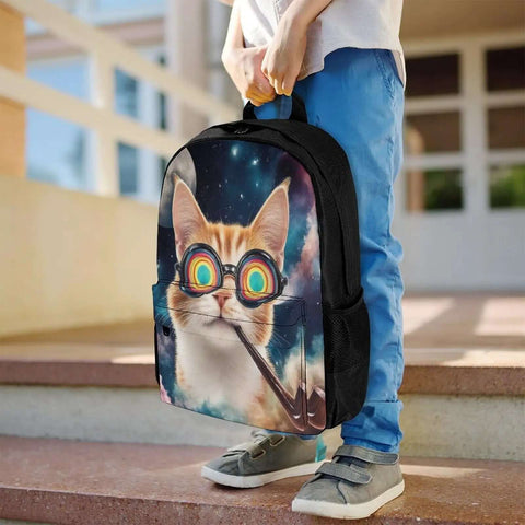 Unisex Laptop Backpack With Big Storage For Work And College Dope Galaxy Space Cat Sunglasses Theme Easy To Organize Comfortable Breathable Straps