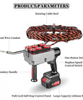 Gwthixion Cordless Electrician Wire Puller With Dual Lithium Batteries For Automatic Cable Tuggering And Wall Threading Up To 15 Meters detailing controls and features.
