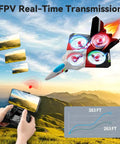 RC Plane With 1080P Camera For Adults And Kids, FPV Live View, red fighter jet glider with phone controller in mountain setting