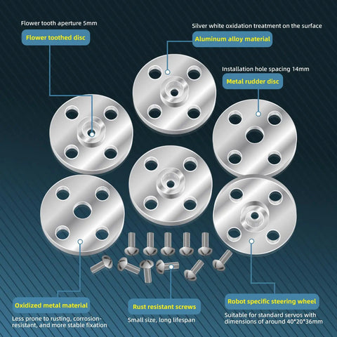 Aluminum servo horn set 25T discs and screws, CNC machined, for robot arm claw RC car helicopter, compatible with MG945 MG995 MG996 servos