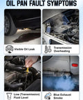 Oil pan fault symptoms graphic for Transmission Oil Pan Heavy Duty Kit With Gasket For 8 Speed Automatic Transmissions 265 850 Built In Filter Drain Plug Oil Fill Plug Includes 13 Screws Fits 2013 2021 Dodge Chrysler Jeep Ram Vehicles
