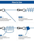 No More Line Twists With Ball Bearing Fishing Swivels, Anti Tangling Design With 360 Rotation, Quick Connect Safety Snaps, Saltwater And Freshwater Ready, 200 Pack For Smooth Casting And Trouble Free Retrieval. How-to-use diagram of metal fishing swivel knot steps