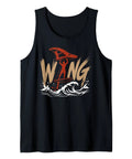 Wing Foiling Tank Top For Wing Surfing Fans And Foil Riders A Comfortable Sleeveless Tee For Wing Foilers Surfers And Water Sports Lovers A Great Gift For Your Wing Surf Crew, black with graphic design on front.