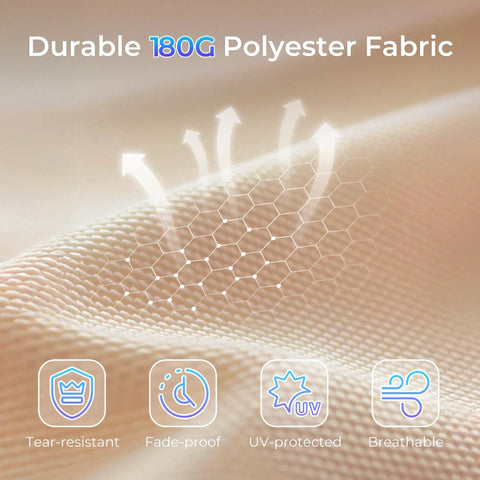 Durable 180G polyester fabric detail from 13 Foot Outdoor Patio Umbrella With Base Included, demonstrating strength features.