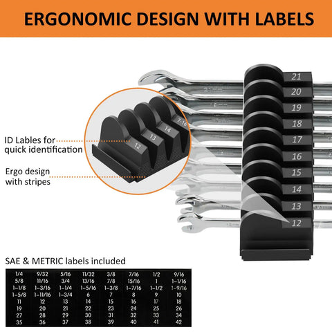 52 Piece Modular Wrench Organizer Set For Tool Drawers With Metric And SAE Labels Black Finish Wrench Rack