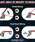 Diagram showing adjustable bracket and handle movement of Aluminum Magnesium Alloy Concrete Float Workhorse With Round End And Adjustable Bracket 48 By 8 Inch Finish Tool With 56 Inch Extendable Handles Four Piece Screeding And Finishing Kit For Smooth Fast High Quality Results
