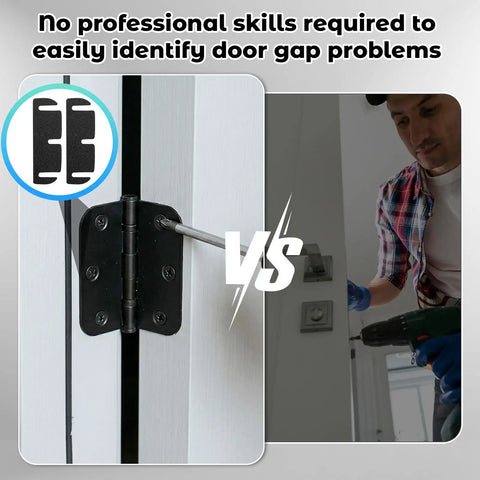 15 Piece Interior Door Hinge Shims Set for DIY Realignment, image showing hinge spacer being inserted on door with a person using a drill
