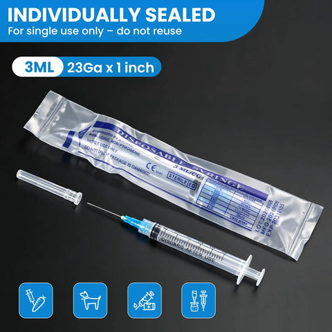 3ml Luer Lock Refilling Syringe Kit 23G 1 Inch Disposable, Individually Sealed Pack Of 50, Pro Grade Leak Resistant Design For Reliable Lab Refills And Quick Reagent Transfers