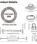 Beefed Up Heavy Duty One Quarter Inch Wire Rope Kit features 50 ft stainless cable and mounting hardware for shade sails