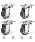 Set Of 4 1 Inch Swivel Caster Wheels For Lightweight Furniture Under 100 Lb, 360 Degree Plate Castors With Low Profile Soft Rubber, Screw In Replacement For Easy Glide And Smooth Quiet Rolling On Hardwood Tile And Carpet, shown in package with included screws.