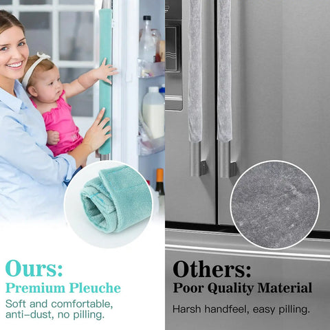 Comparison of Refrigerator Door Handle Covers Set Of 4 Plush Washable Anti Dust with inferior material on fridge handles.