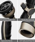 Close-up of Heavy Duty Metal Watering Wand With 15 Inch Hose Nozzle Sprayer And 10 Spray Patterns, Thumb Flow Control