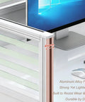 Close-up of aluminum alloy frame at 45mm thickness for Boss Tier Modular Office Cubicle Workstation Desk Featuring Tempered Glass Privacy Panels And No Stress Usb Charging Hub Plus Lockable Rolling Storage Cabinet With Sleek Cable Management For Seamless Team Collaboration.