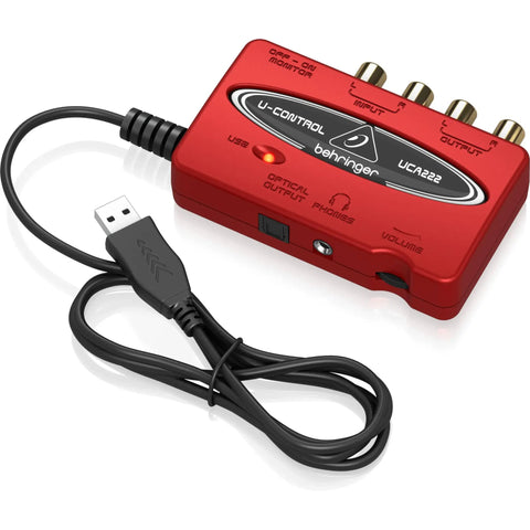 UCA222 USB Audio Interface With Ultra Low Latency 2 In 2 Out Digital Output Plug And Play For PC Mac visible on white background
