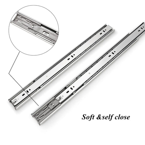 22 Inch Ball Bearing Drawer Slides Soft Close Full Extension Heavy Duty With Brackets Side Or Rear Mount Zinc Plated Steel