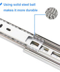 Close-up of 18 Inch Full Extension Drawer Slides Side Mount Ball Bearing Quiet Glide, Heavy Duty, showing solid steel ball mechanism.