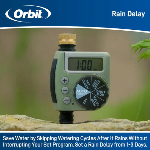 One-Outlet Single-Dial Hose Faucet Timer For Easy No-Fuss Programmable Garden Watering System With LCD Display close-up view