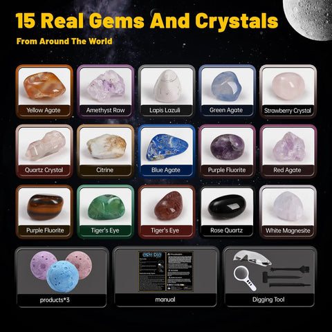Totally Awesome Gemstones Dig Kit For Kids Real Gem Excavation Adventure With 15 Real Gems image of gems and tools