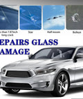 Windshield Repair Kit Two Piece Car Glass Fix Set With Nano Resin Filler for Chips and Cracks Quick Fix showing damage types.