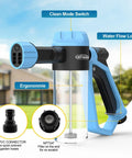 Front view of the All In One Foam Cannon Car Wash Kit With Garden Hose Gun, Thick Foam Gun For Home Detailing, Blue