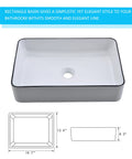 Rectangular Vessel Sink 20 By 14 Inch Above Counter White With Black Rim Premium Porcelain Ceramic Lavatory Vanity Basin