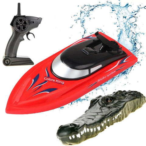 2 In 1 Remote Control Speed Boat With Alligator Head Dual Mode RC Toy For Pools And Lakes, red boat and alligator head design