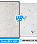 Comparison of damaged old wall and restored new wall using Six Pack Knockdown Texture Spray Stencil Kit For Drywall Repair And Plaster Walls