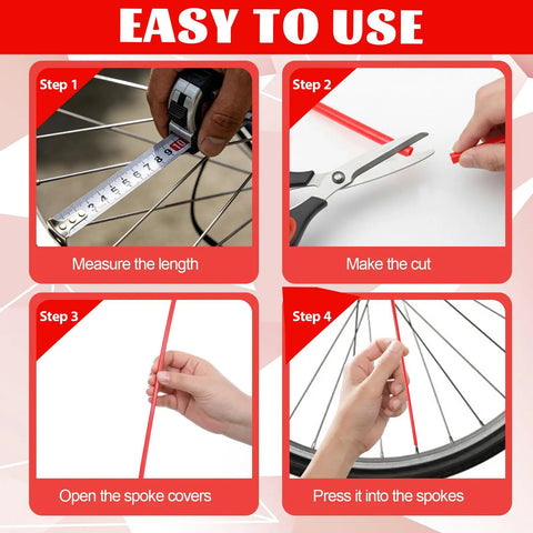 Step-by-step installation guide for 72 Piece Red Spoke Covers For Bikes And Wheelchairs, Universal Fit For 8 To 21 Inch Rims