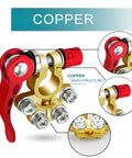 4 Way Quick Release Battery Terminal Connectors For SAE JIS Type A Posts, copper, multi wire, close-up view